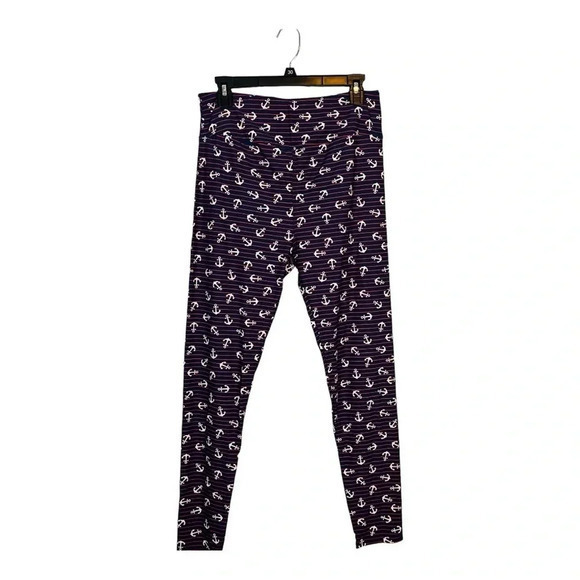 LULAROE ONE SIZE STRETCH FOREVER NAUTICAL ANCHOR PRINT RED WHITE BLUE LEGGINGS - Picture 1 of 7